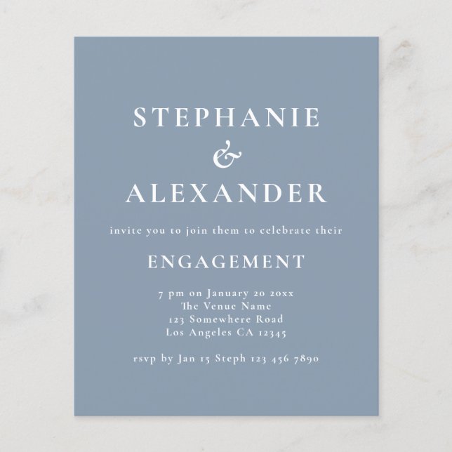 Budget Simple Texte Dusty Blue Engagement Party (Devant)