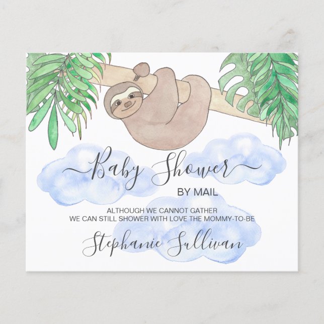 Budget Sloth Boy Baby shower Par Courrier Invitati (Devant)