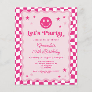 Budget Smile Face Hot rose Retro Invitation d'anni