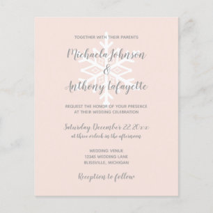 Budget Snowflake Blush Hiver Mariage Invitation