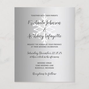 Budget Snowflake Silver Hiver Mariage Invitation