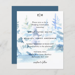 Budget Snowy Mountain Trees Ski Wedding Invite