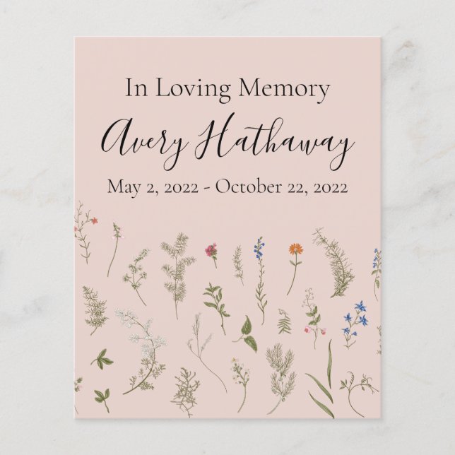 BUDGET Soft Florals Funeral Memorial Programme (Devant)