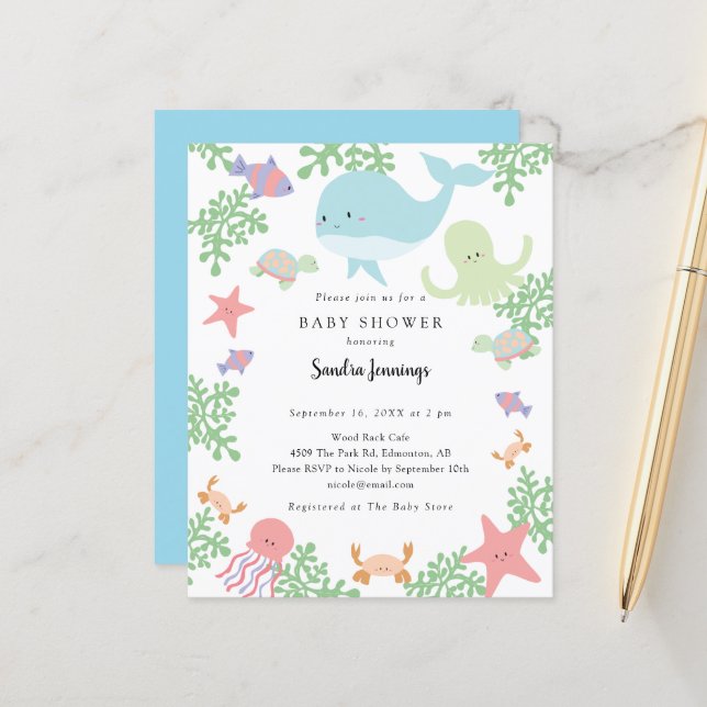 Budget sous le Baby shower marin Cute Pastel (Devant/Arrière en situation)