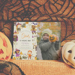 Budget Spooky Boy Halloween Birthday Party Photo<br><div class="desc">Invite family and friends for a spooktacular time with these cute Halloween birthday party invitations. The left side of this budget invite is decorated with a hand-painted border of fun Halloween characters, there are kids in costumes, black cats, bats, smiling pumpkins, ghosts, a dancing skeleton, a mummy, spiders, balloons, stars,...</div>