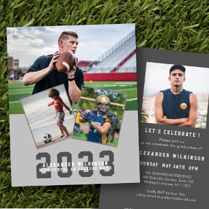 Budget Sporty Guy Modern 4 photo Grad Invitation