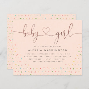 Budget Sprinkle Rose Gold Script Baby shower fille
