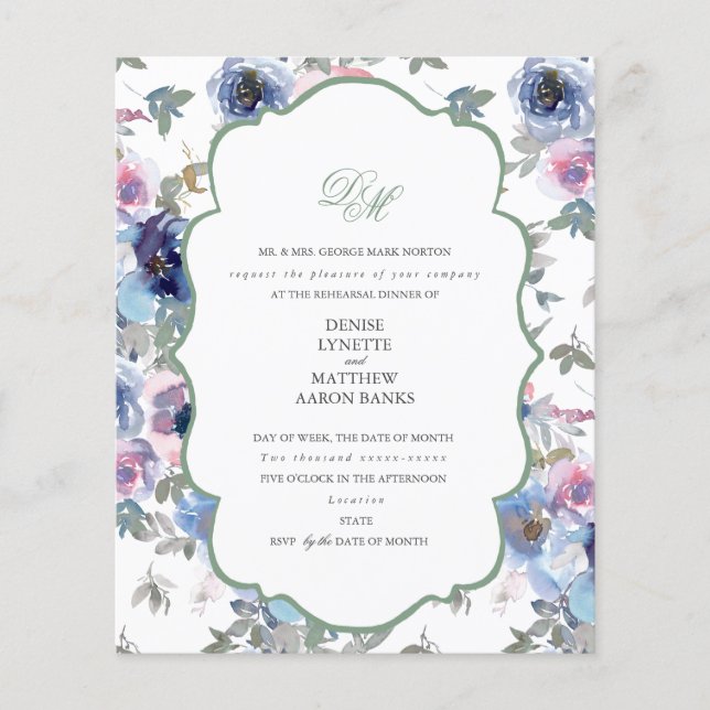 Budget Spun Sugar Blue & Basil Green Invitation (Devant)