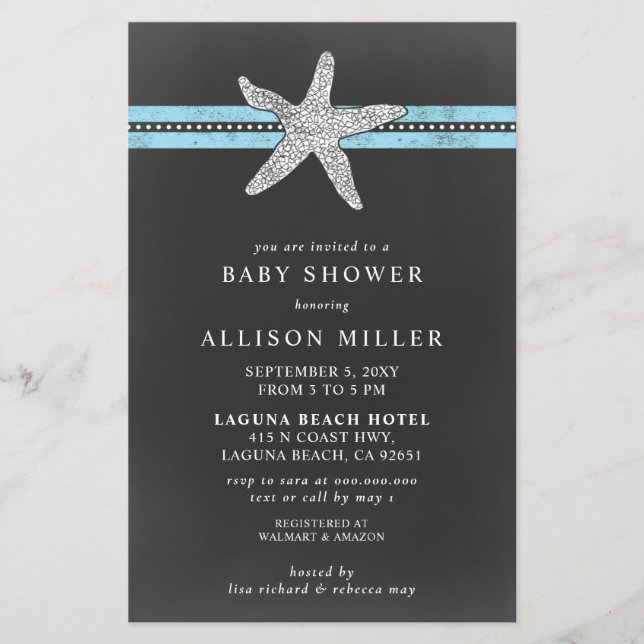 Budget Starfish Beach Baby shower Invitation (Devant)