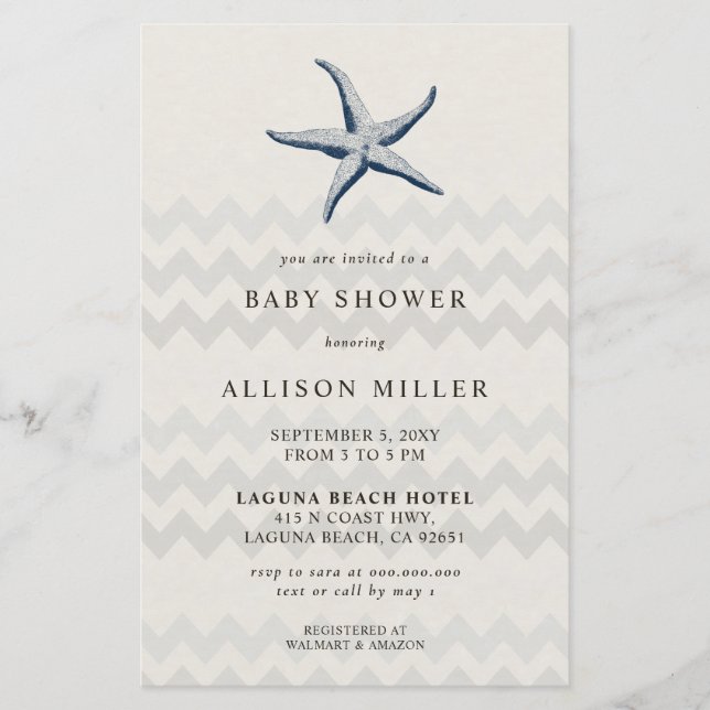 Budget Starfish Ocean Baby shower Invitation (Devant)