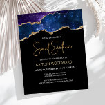 Budget Starry Agate Or Dark Sweet 16 Invitation<br><div class="desc">Cette invitation branchée à la fête d'anniversaire en Sweet sixteen présente une aquarelle d'une géode d'agate aux tons bleu et violet, parsemée d'étoiles scintillantes et parée de reflets de parties scintillant en or. Les mots "Sweet sixteen" apparaissent dans la parties scintillant en faux or dans la police décorative moderne d'écriture...</div>