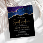 Budget Starry Gold Agate Dark Sweet 16 Invitation<br><div class="desc">Cette invitation branchée à la fête d'anniversaire en Sweet sixteen présente une aquarelle d'une géode d'agate aux tons bleu et violet, parsemée d'étoiles scintillantes et parée de reflets de parties scintillant en or. Les mots "Sweet sixteen" apparaissent dans la parties scintillant en faux or dans la police décorative moderne d'écriture...</div>
