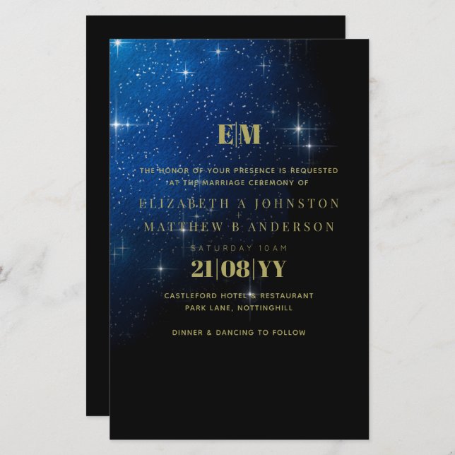 BUDGET Starry Night Marine Gold A9 Mariage Invite (Devant / Derrière)
