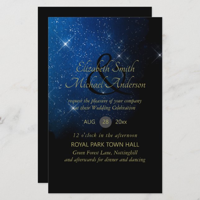 BUDGET Starry Night Marine Gold A9 Mariage Invite (Devant / Derrière)