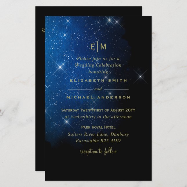 BUDGET Starry Night Marine Gold A9 Mariage Invite (Devant / Derrière)