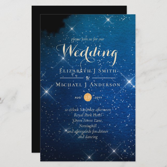 BUDGET Starry Night Marine Gold A9 Mariage Invite (Devant / Derrière)