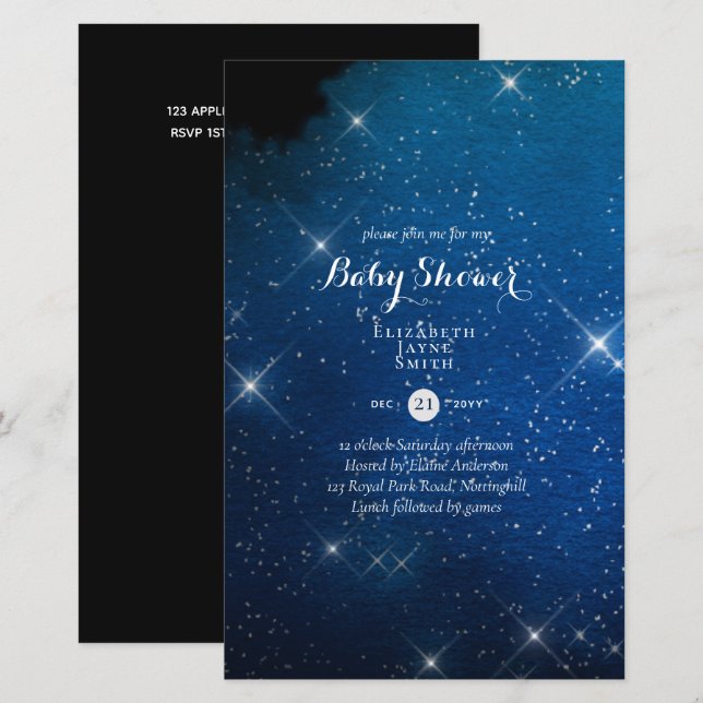 BUDGET Starry Night Twinkle Baby shower Invitation (Devant / Derrière)