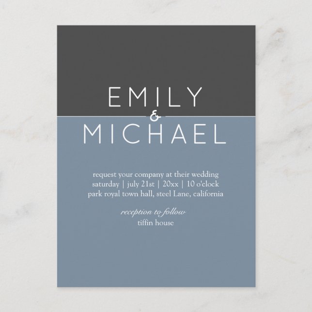 Budget Steel Blue Modern Mariage Invitation (Devant)