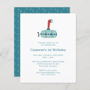 Budget Submarine Simple 1er anniversaire Invitatio
