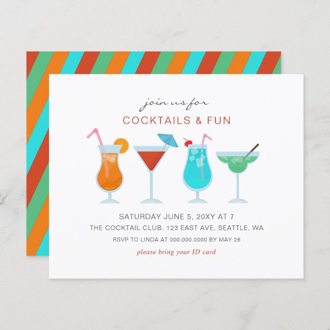 Budget Summer Boissons Cocktail Invitations (Devant / Derrière)