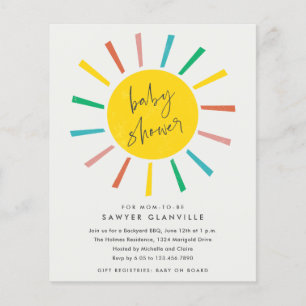 Budget Sun Script Moderne Baby shower Invitation