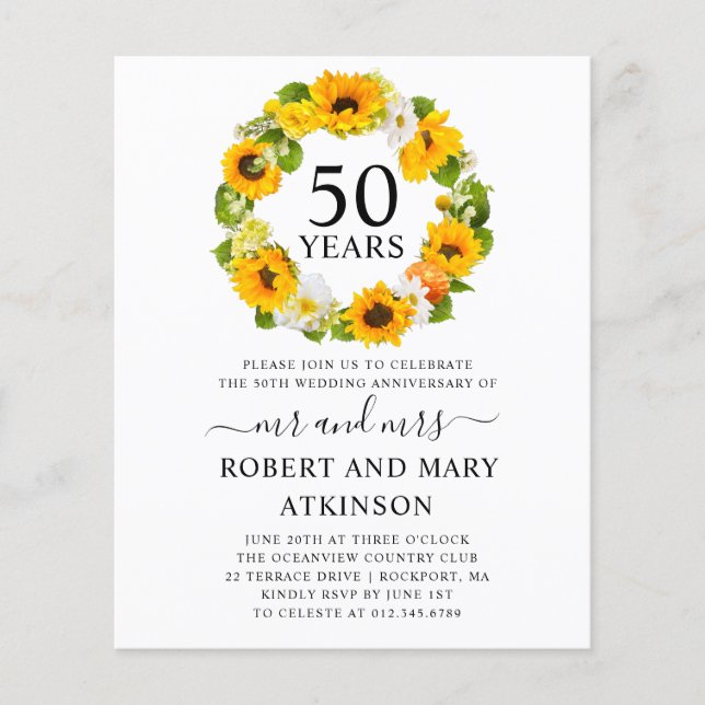 Budget Sunflower 50e anniversaire Invitation (Devant)