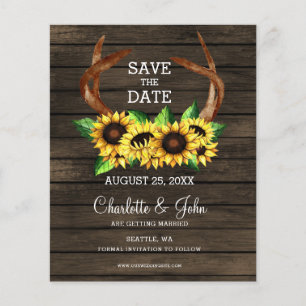 Budget Sunflower Antlers Chic Enregistrer la date