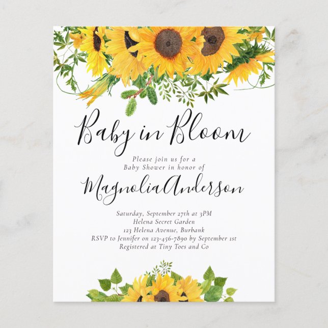 BUDGET Sunflower Baby in Bloom Shower Invitation (Devant)