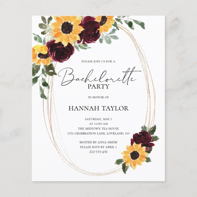 Budget Sunflower Bachelorette Party Invitation (Devant)