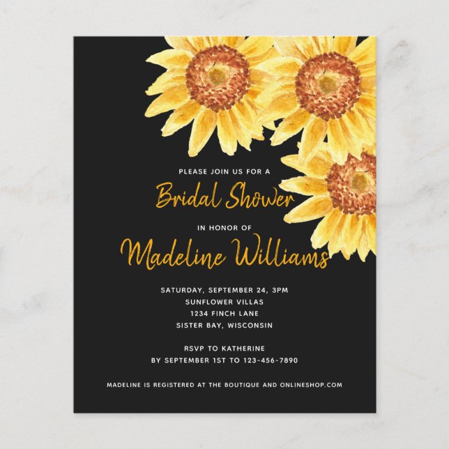 Budget Sunflower Bridal Show Invitation Noir (Devant)