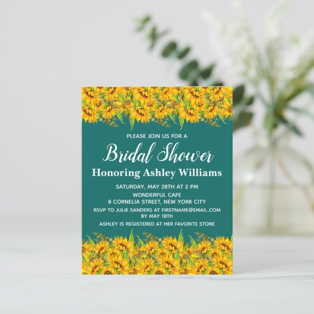 Budget Sunflower Bridal Showback Invitation Jade (Debout devant)