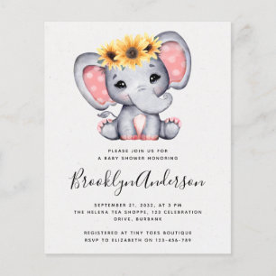 BUDGET Sunflower Elephant Baby shower Invitation
