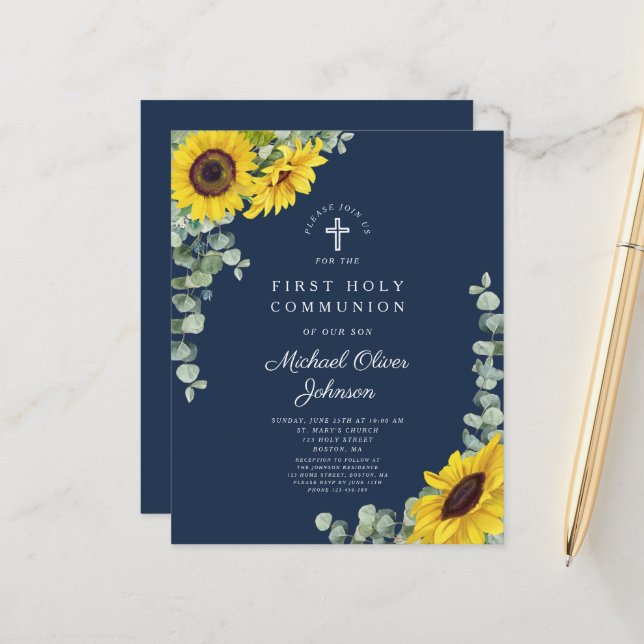 Budget Sunflower Eucalyptus Blue First Communion (Devant/Arrière en situation)