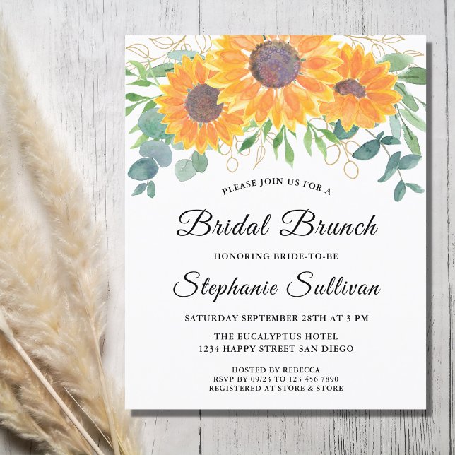 Budget Sunflower Eucalyptus Bridal Brunch Invitati (Créateur téléchargé)