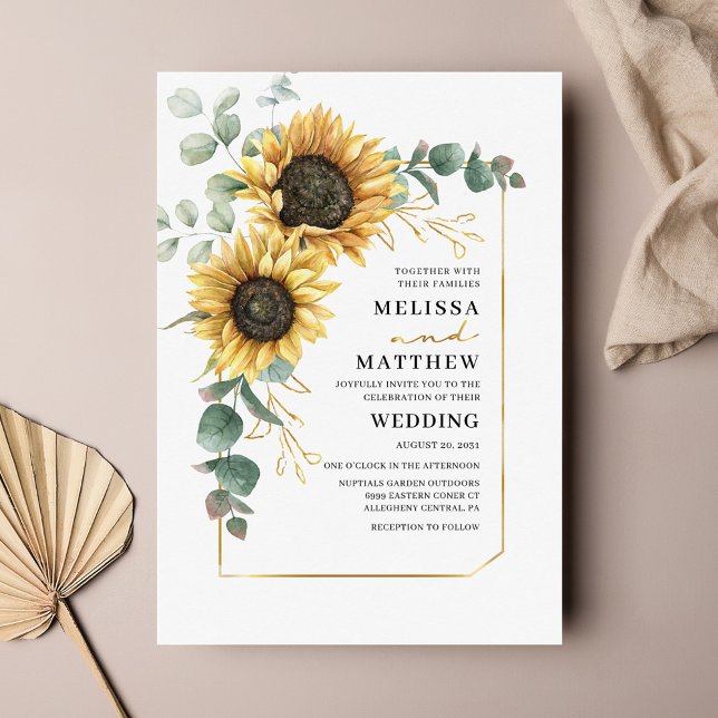 Budget Sunflower Eucalyptus Faire-part de mariage (Créateur téléchargé)
