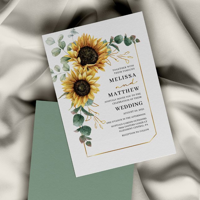 Budget Sunflower Eucalyptus Faire-part de mariage (Watercolor Sunflower Eucalyptus Wedding Invitation)