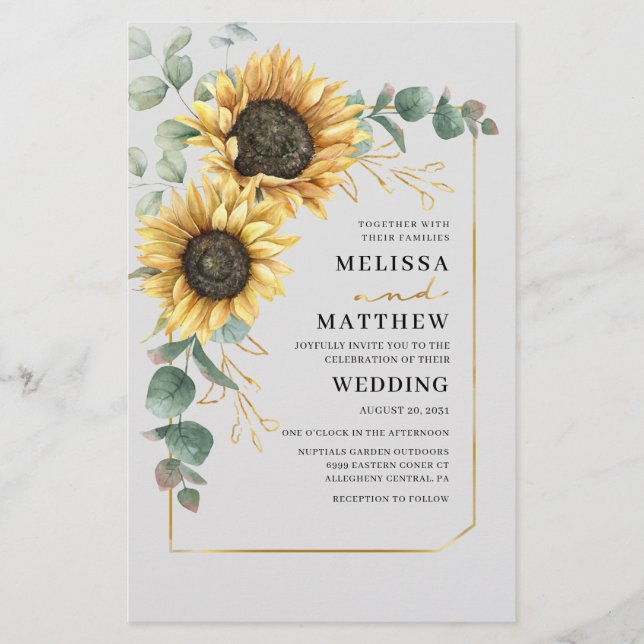Budget Sunflower Eucalyptus Faire-part de mariage (Devant)