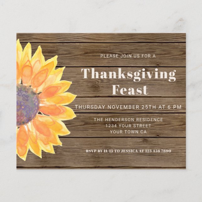 Budget Sunflower Grange Wood Thanksgiving Invitati (Devant)
