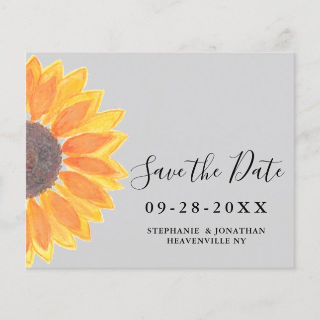 Budget Sunflower Grey Wedding Enregistrer La Carte (Devant)