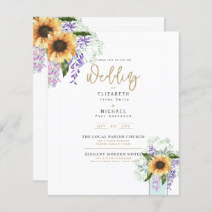 Budget Sunflower Purple Floral Mariage Invitation