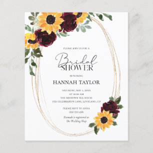 Budget Sunflower Roses Invitation de douche nuptia