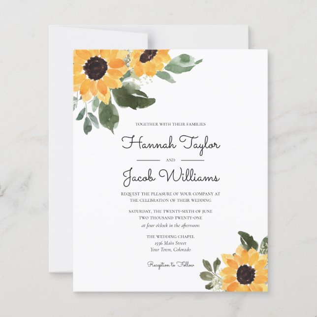 Budget Sunflower Rustic Mariage campagnard Invitat (Devant)
