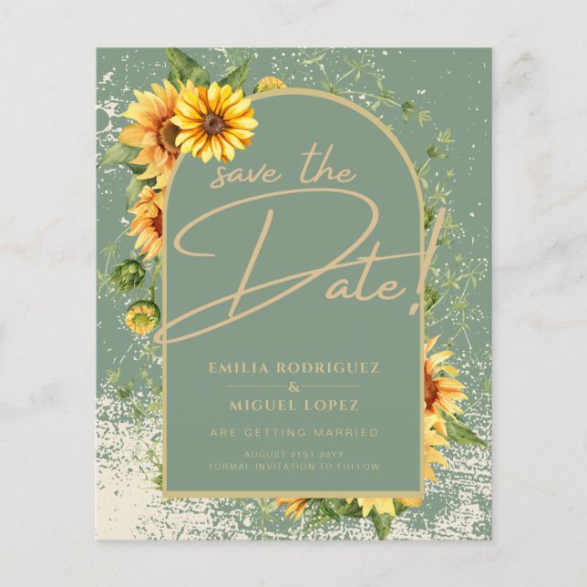 BUDGET Sunflower Sage Mariage Enregistrer La Date (Devant)