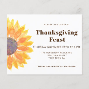 Budget Sunflower Thanksgiving Dîner Invitation