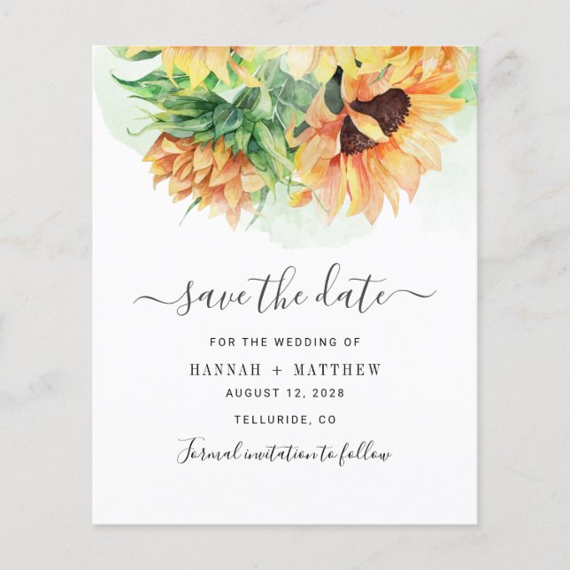 Budget Sunflower Watercolor Wedding Enregistrer La (Devant)