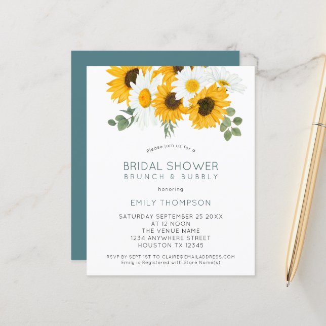 Budget Sunflowers Brunch Invitation de la douche n (Devant/Arrière en situation)