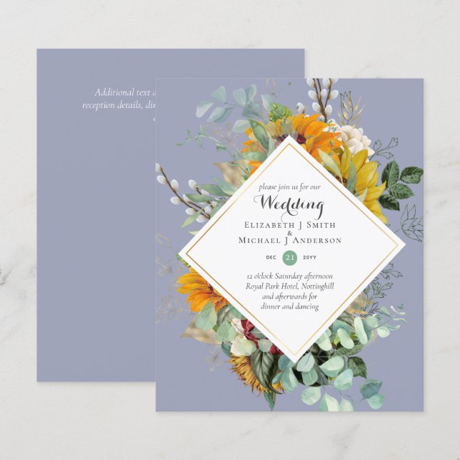 Budget Sunflowers Greenery Mariage Invite (Devant / Derrière)