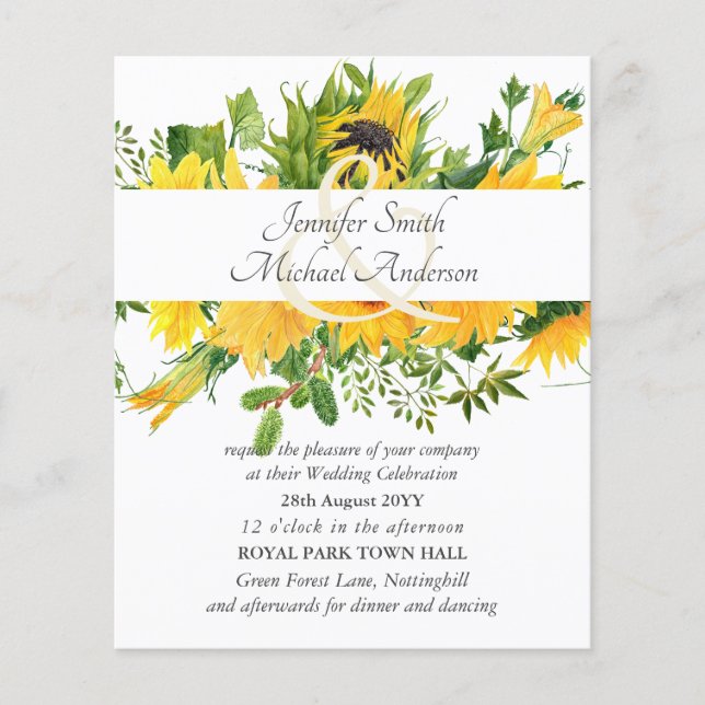 Budget Sunflowers Moderne Mariage Ampersand (Devant)