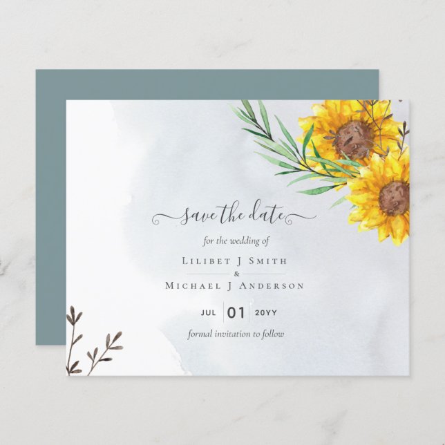 Budget Sunflowers Rustic Woodland Garden Date de s (Devant / Derrière)