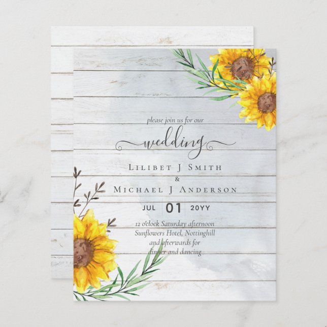 Budget Sunflowers Rustic Woodland Garden Mariage (Devant / Derrière)